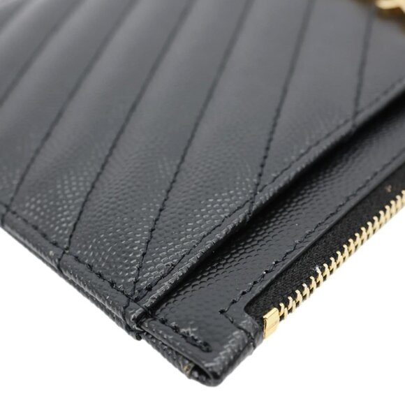 Yves Saint Laurent  Monogram Grain De Poudre Chevron Leather Zip Pouch Black - Picture 6 of 14